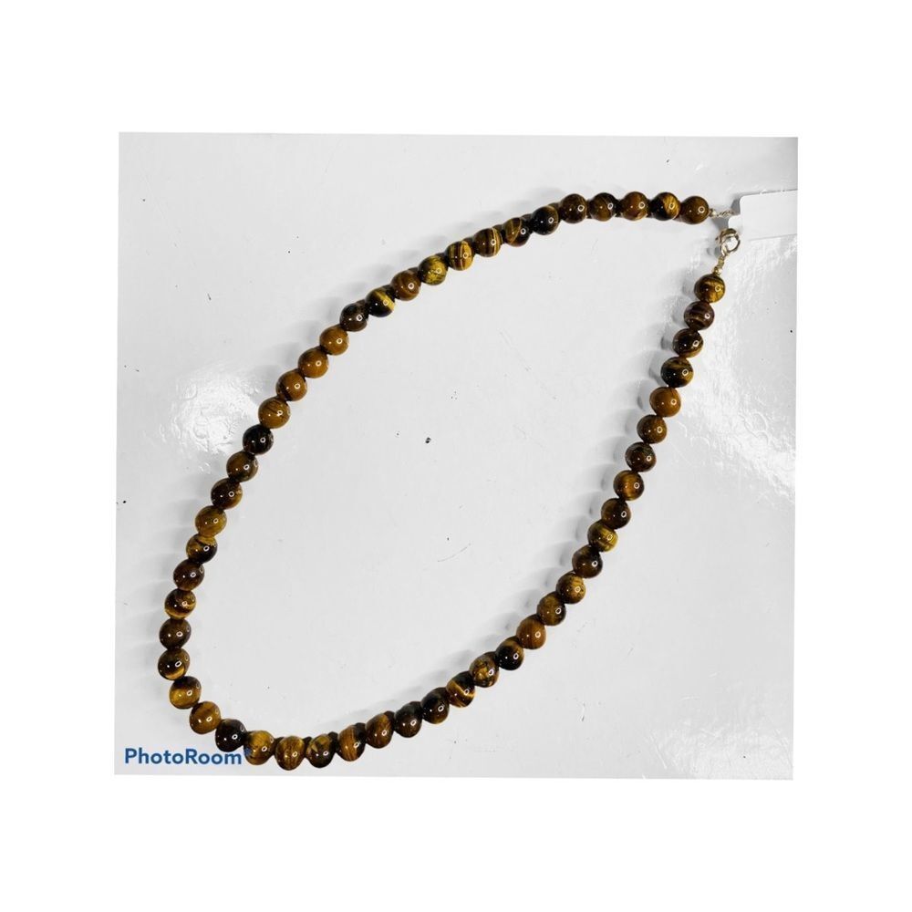 Yellow Tigers Eye Gemstone Bead Necklace 18”